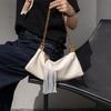 Genuine Leather Shoulder Bag Niche Design Tassel Chain Underarm Bag Women's Bag Crossbody Bag Fashion Soft Top-Grain Cowhide