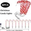 5/8PC Solar LED Candy Cane Light 8 Function Waterproof Suitable For Courtyard And Outdoor Party Christmas Decoration