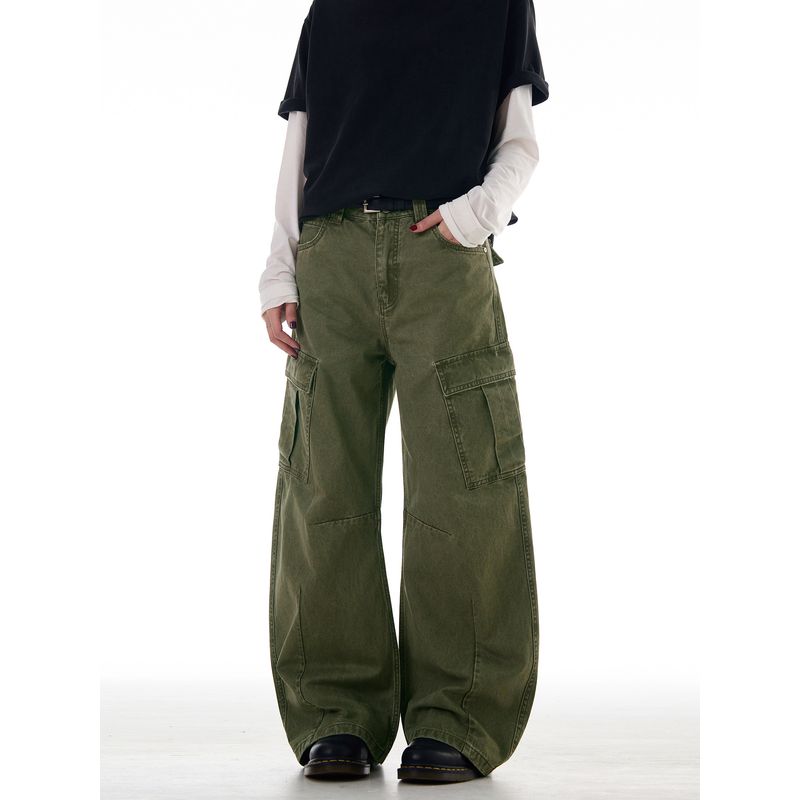 Madwitch American Retro Distressed Workwear Casual Pants Unisex Loose Deconstructed Silhouette Baggy Scimitar Pants