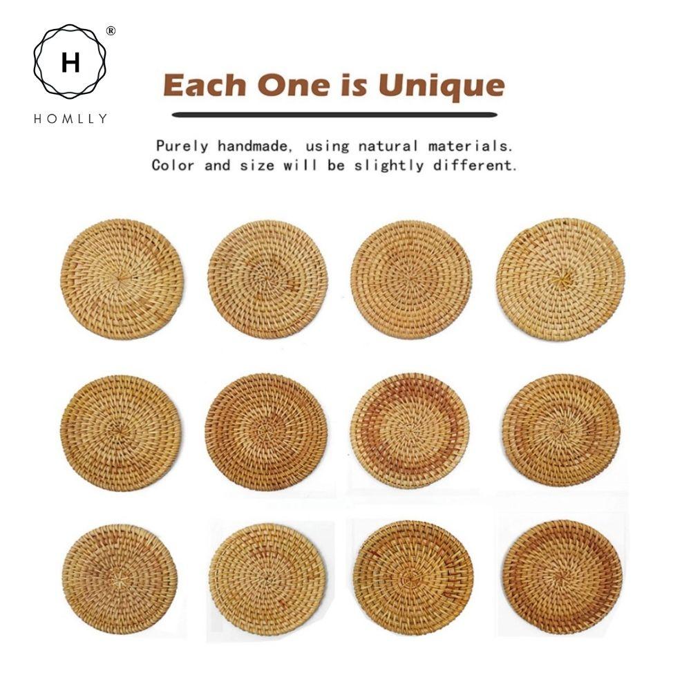 Homlly Basic 100% Natural eco-friendly Hand Made Rattan Coaster Set (6pcs) with Coaster Box