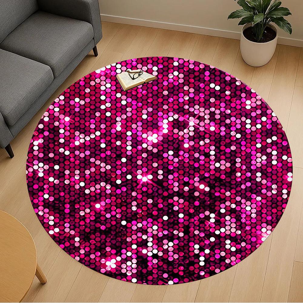 1pc Pink Sequins Round Chair mat Area Rug - Non-Slip, Floor Mat for Office, Bedroom, home decor Christmas Gift p0811086