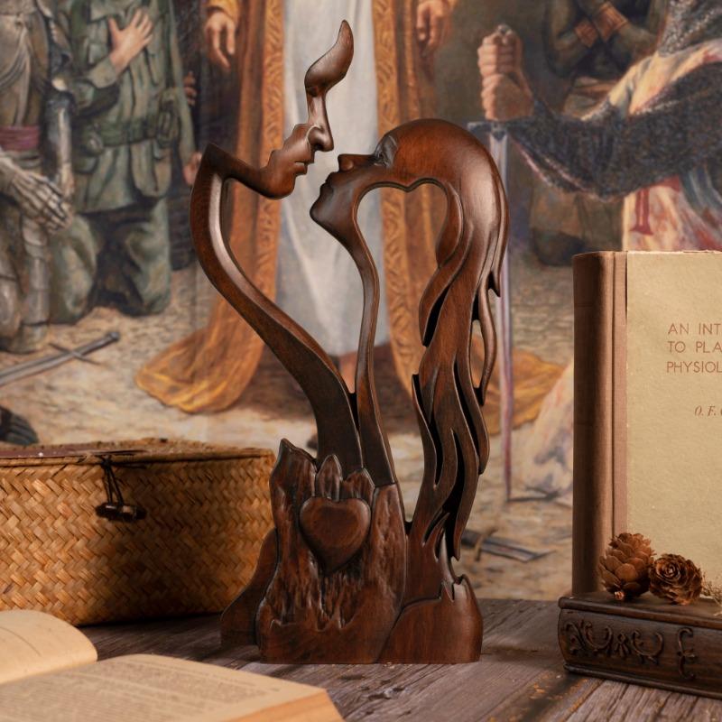 Ewige Liebe, Wohndekor, Holzdekor, Tischskulptur, Paar küssen, Liebeskunst, Statue, Paargeschenk