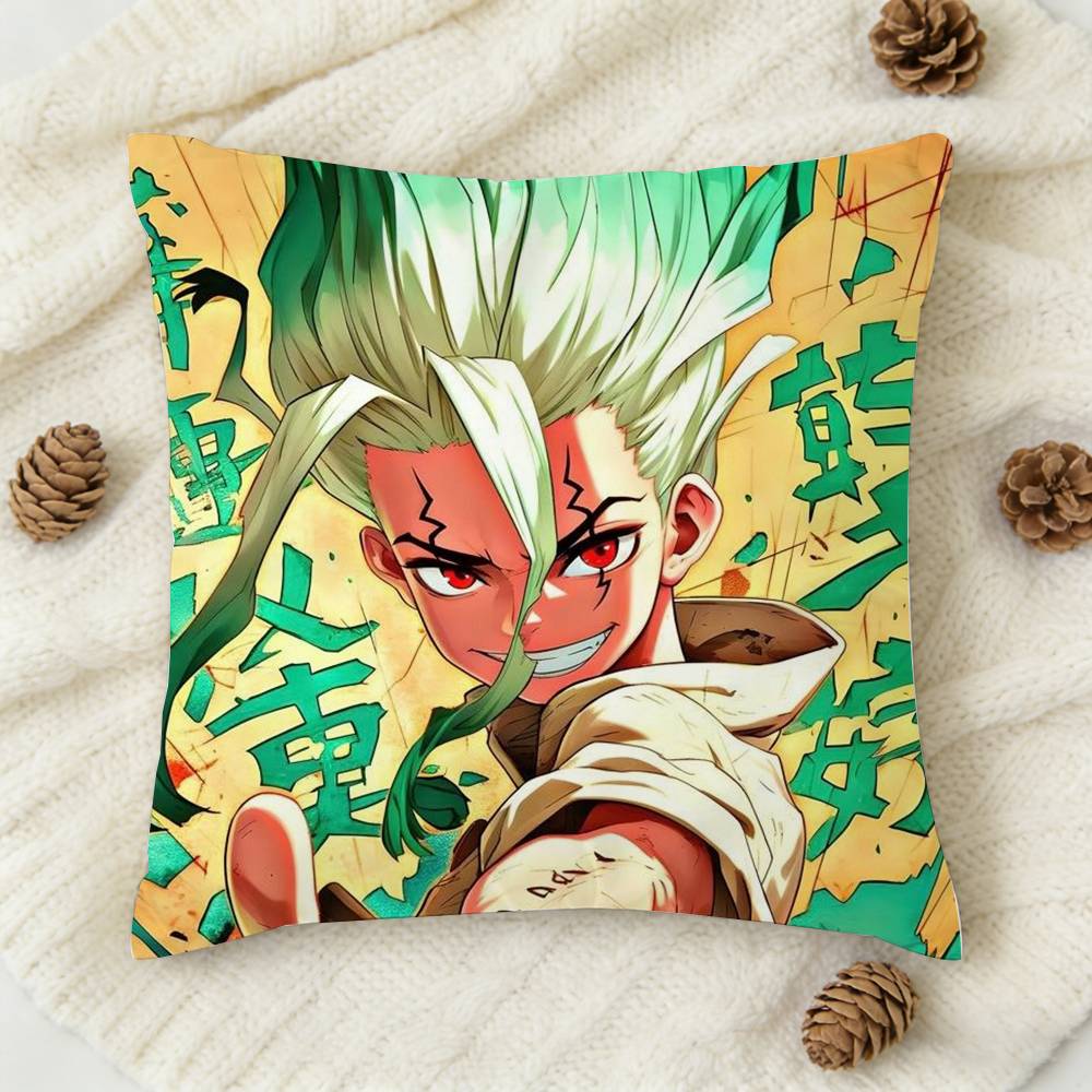 Anime Dr Stone  Senku Ishigami Doublesided Printed Square Decorative Cushion Cover for Sofa Living Room Home Decor