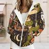 Women Plus Size White Zip Up Hoodie Long Sleeve Halloween Dachshund Printed Drawstring Hood With Pockets