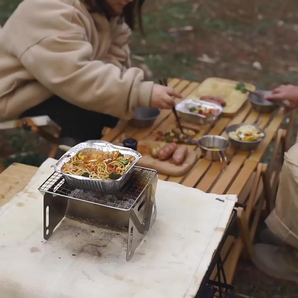 Experience the Ultimate Outdoor Grilling with Our Foldable Stainless Steel BBQ Grill - Perfect for Camping and Backpacking!