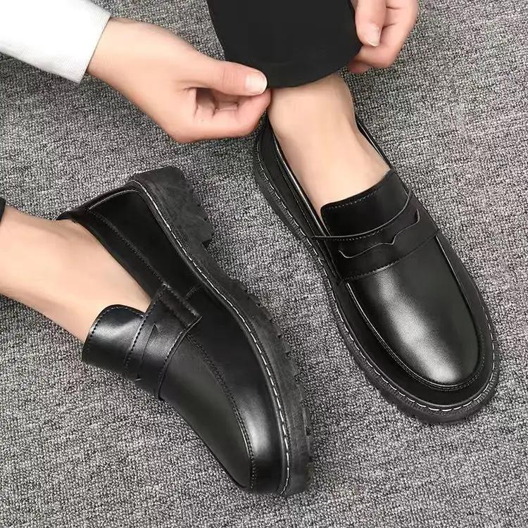 Thick Sole Loafers Leather Shoes for Men Platform Round Toe Man Casual Shoe In Promotion On Sale Comfortable Classic Original Pu