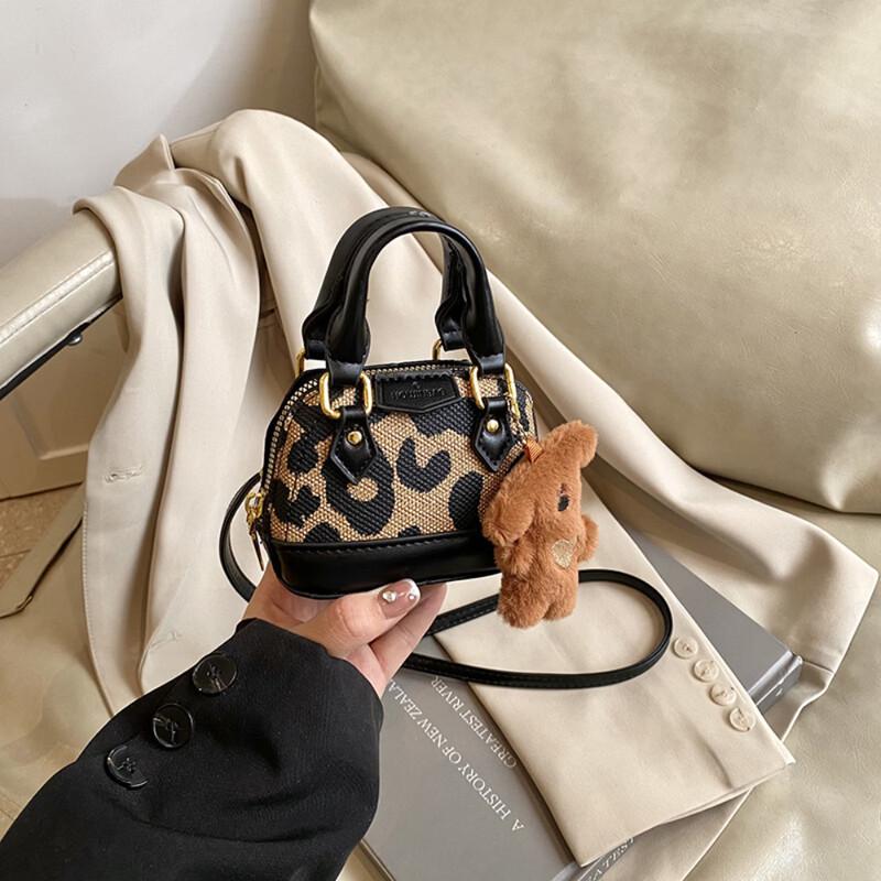 

Girls Leopard Print Shell Crossbody Bag with Bear Charm