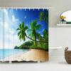 Ocean Sunrise Shower Curtain Summer Beach Tropical Palm Tree Hawaiian Sunset Coastal Scenery Sea Wave Bath Curtain With Hooks