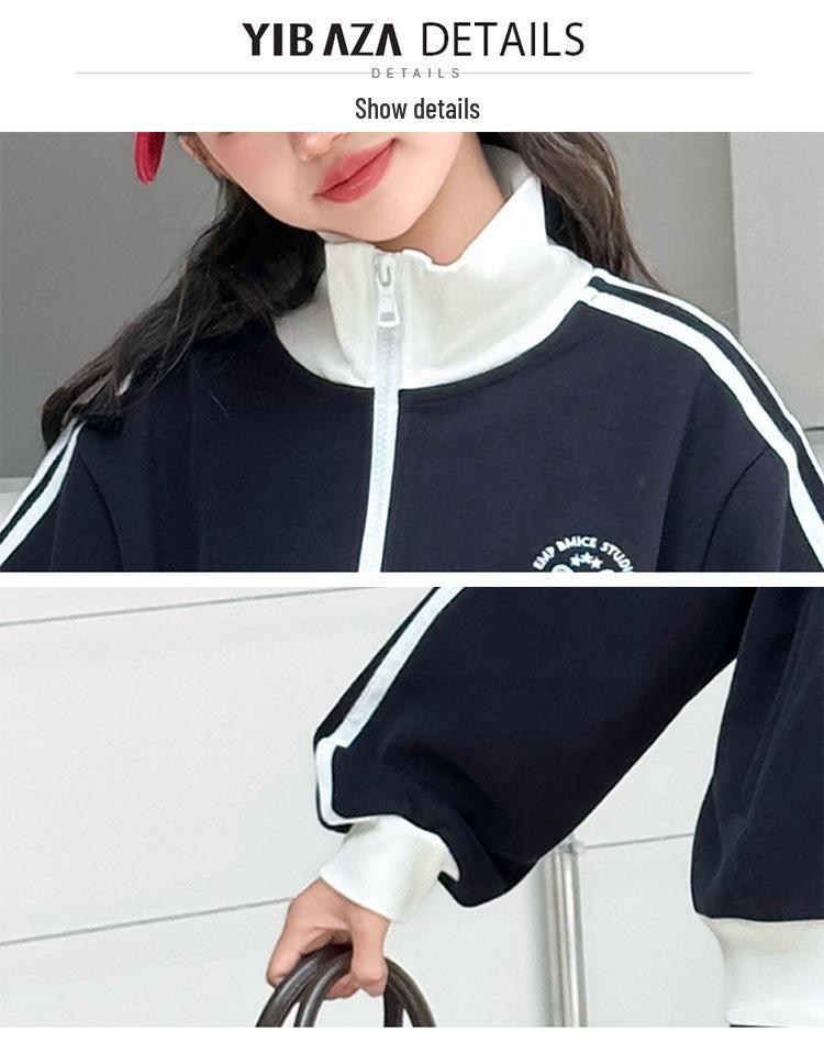 Girls' 2025 Trendy Autumn Two-piece Set: Stand-up Collar Jacket & Wide-leg Pants