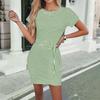 Women’s Short Sleeve Striped Dress with Waist Tie Casual Crew Neck Mini Dress for Everyday Wear and Outfits