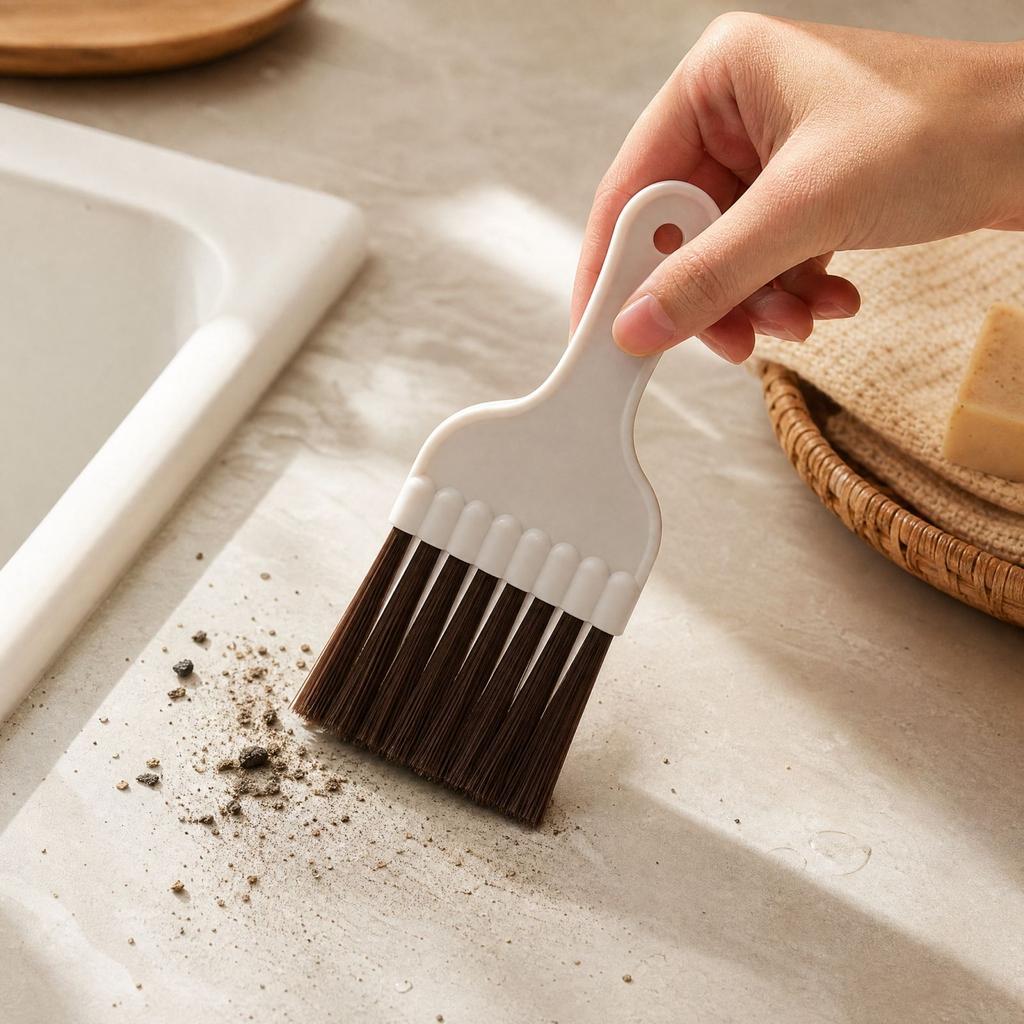 Plastic Cleaning Brush with Handle and Brown Bristles for Household Use