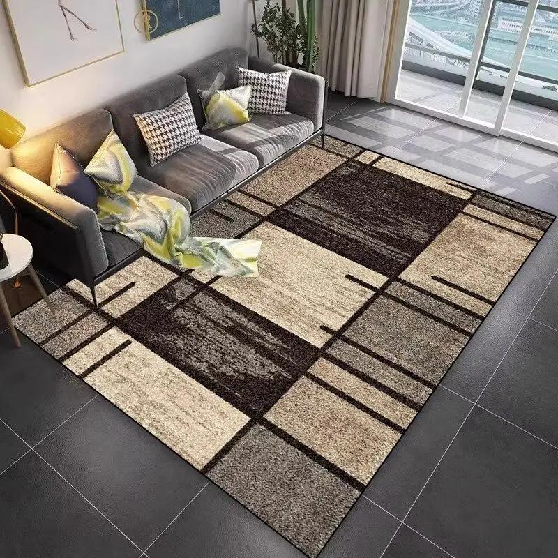 Modern Geometric Block Area Rug Crystal Velvet Living Room Carpet Non Slip Red Black Gray Pattern Bedroom Dining Floor