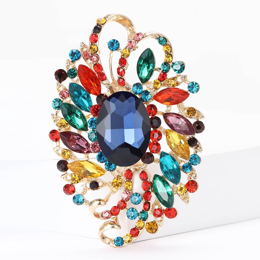 African Exquisite Alloy Full Diamond Large Glass Brooch High-End Fashion Women'S Clothing Corsage Jewelry Pin