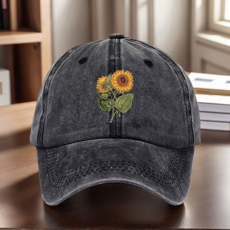 Sunflower Baseball Cap  Distressed Denim Sun Protection Casual Adjustable Adult Hat