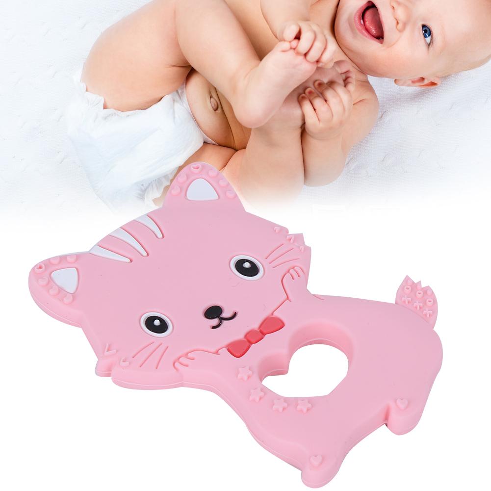 Baby Teething Toys Cartoon Animal Cat Shape Silicone Teether for Baby Kid ChildrenPink
