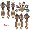 12 Stücke 6 Stile Antike Bronze Lesezeichen Anhänger Fach Glas Cabochon Handwerk Diy