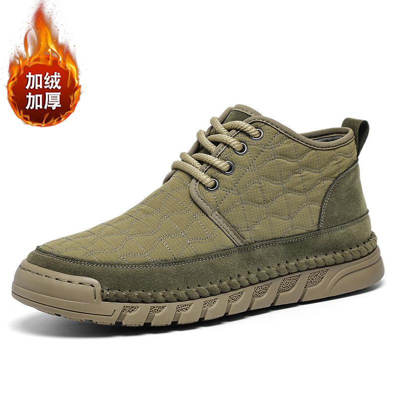 Cotton shoes men's winter velvet warm short boots snow boots men's shoes men's high-top non-slip and wear-resistant lace-up short boots