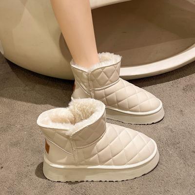 Leather Snow Boots Cold-proof Women's Winter 2025 New Internet Celebrity Short Tube Thickened Warm Waterproof Non-slip Cotton Shoes