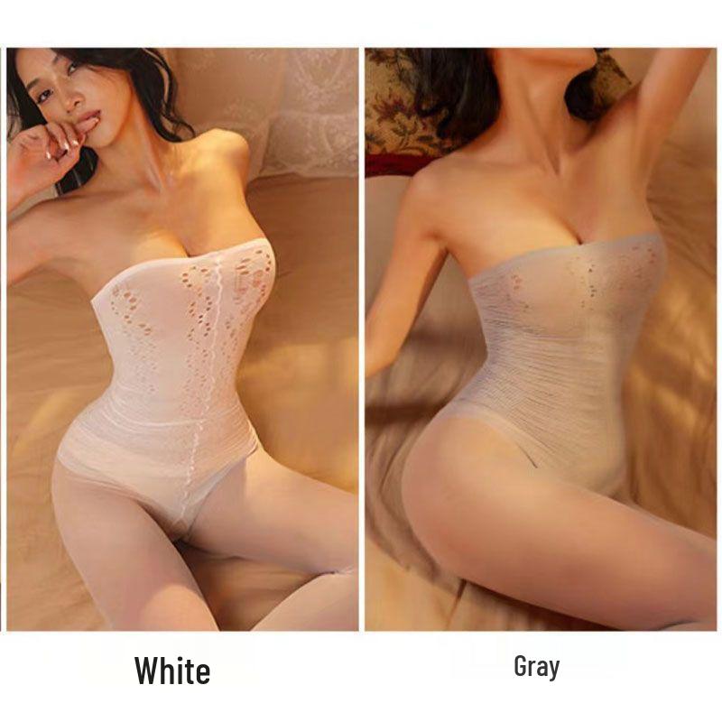 3-farbiger Patchwork-Netz-Bodystocking: Offener Schritt, Schnellverschluss, Verführerisches Schwarzes Seiden-Fischernetz für Mitternachts-Charme Flirten