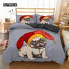 Pug Duvet Cover Set Pet Dog with Flower Bedding Set Animal Theme for Kids Teens Boy Cute Pug Dog King Size Polyester Quilt Cover