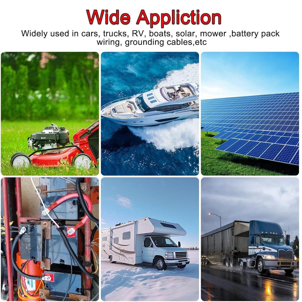 2PCS 2/0 AWG 00 Gauge 12 Inch Battery Cables with 3/8″ Lug Terminals, Flexible Heavy Duty Pure Copper Inverter Power Wires for Automotive Marine RV