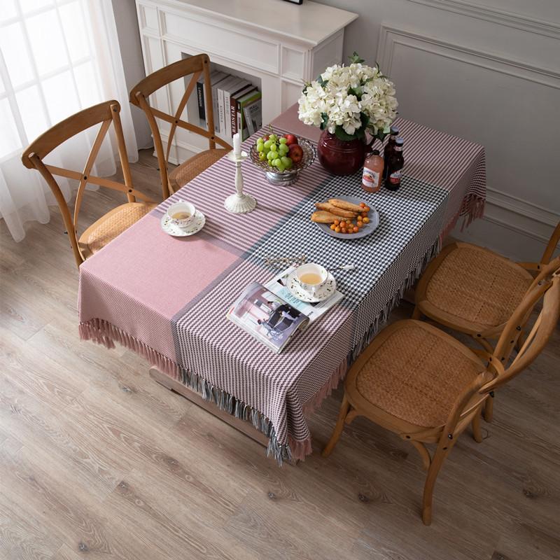 

Modern Thickened Polyester Color-Woven Jacquard Thousand Bird Grid Beard Geometric Dining Table Cloth Tablecloth Sofa Cover Towel 135x180