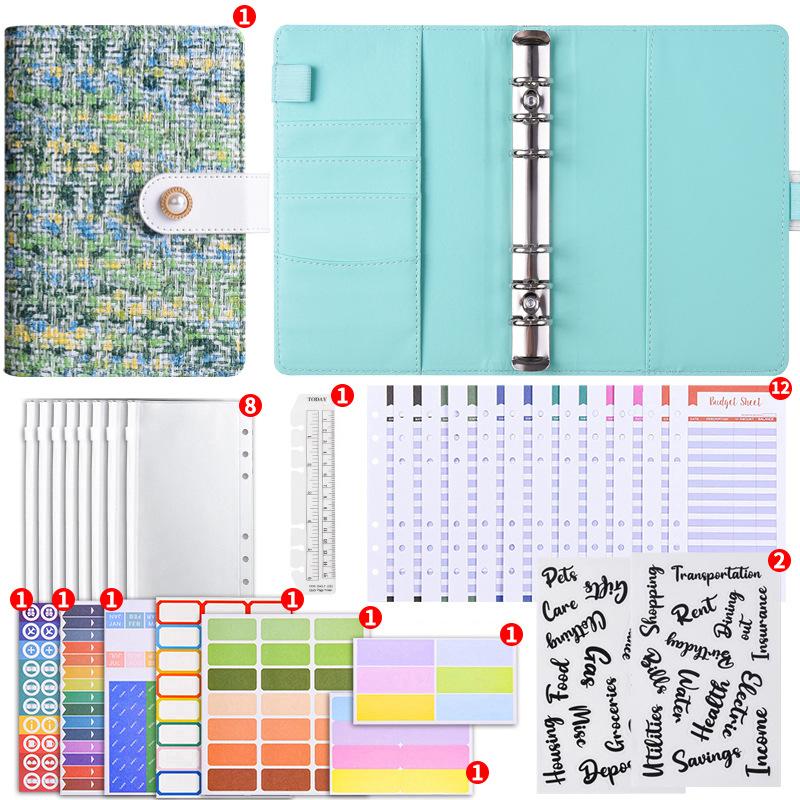 A6 Tweed Style Colorful Budget Planner, 6-Ring Binder with Zipper Pouch, Cash Envelope Ledger
