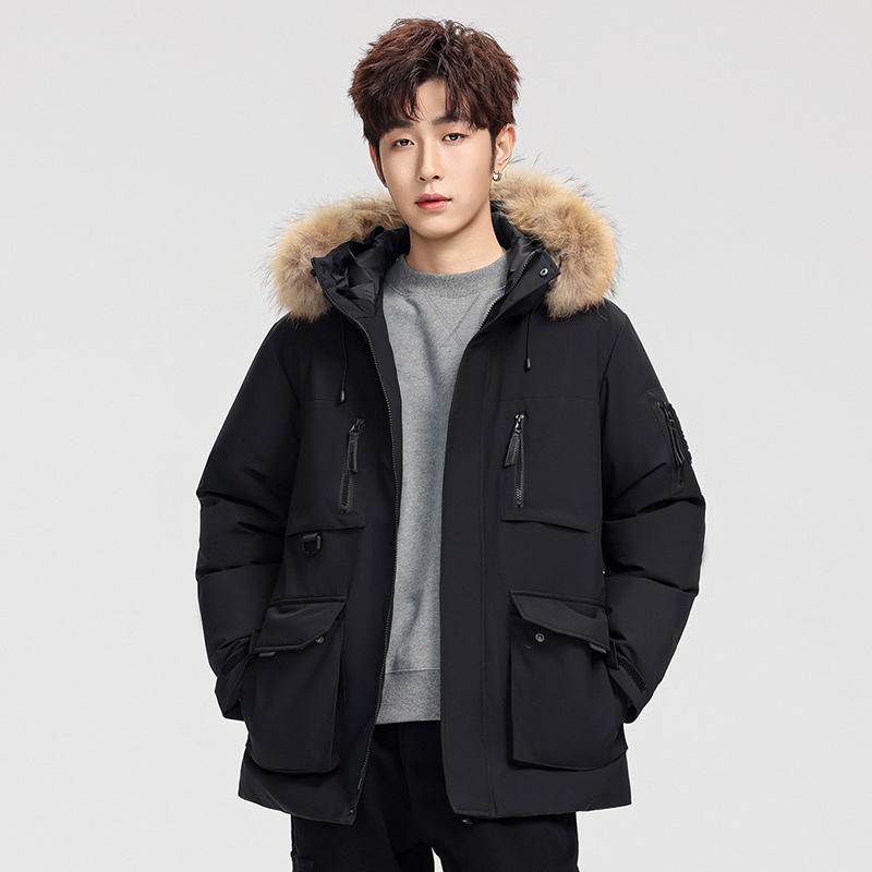 Winter Down Jacket for Couples, Outdoor Mountain Sports, Fur Collar Hooded Jacket