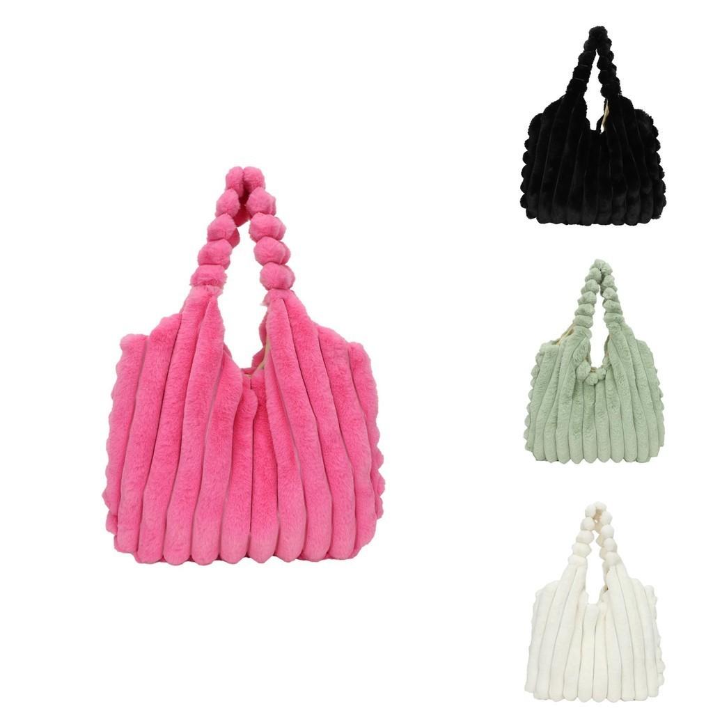 Stilvolle, geräumige Plüsch-Tragetasche, weiche, urban-schicke, flauschige Schultertasche