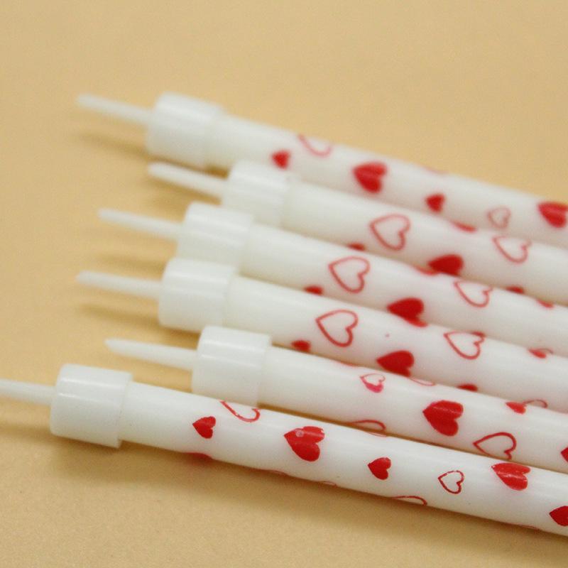 Birthday Cake Glossy Printed Red Love Pattern Pencil Candle Adult Party Cartoon 6 Candles
