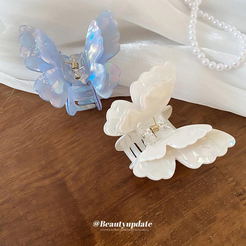 Korean Style Versatile Girlish Butterfly Shark Clip Hairpin - High-End Niche Literary Hair Accessory.
