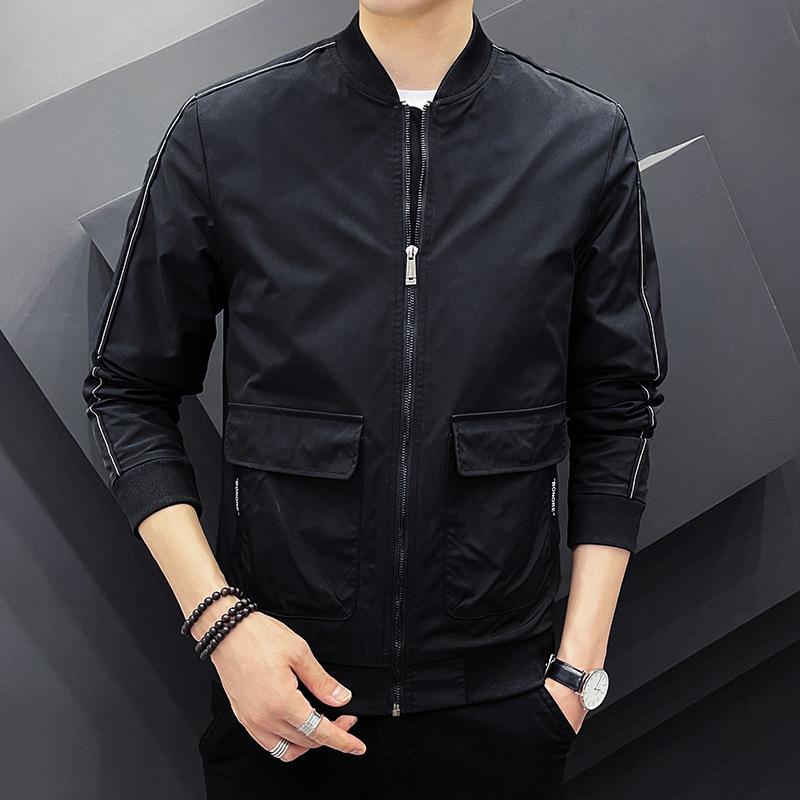 

Осенне-зимняя мужская куртка корейской версии, модная тонкая куртка, молодежный бейсбольный воротник, повседневная одежда XXXXL чёрный