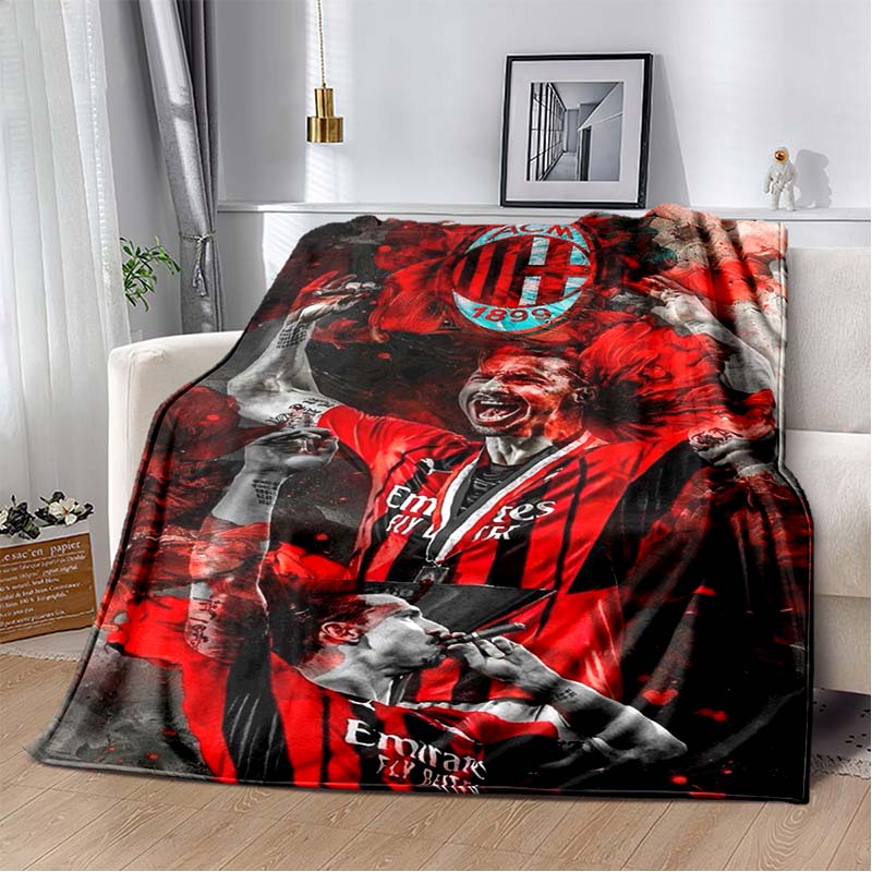 AC Milan Football Club Half Black Red Split ACM 1899 Logo Flannel Blanket Soft Warm Lightweight Sports Fan Washable Throw Blanket Bedroom Sofa Decor