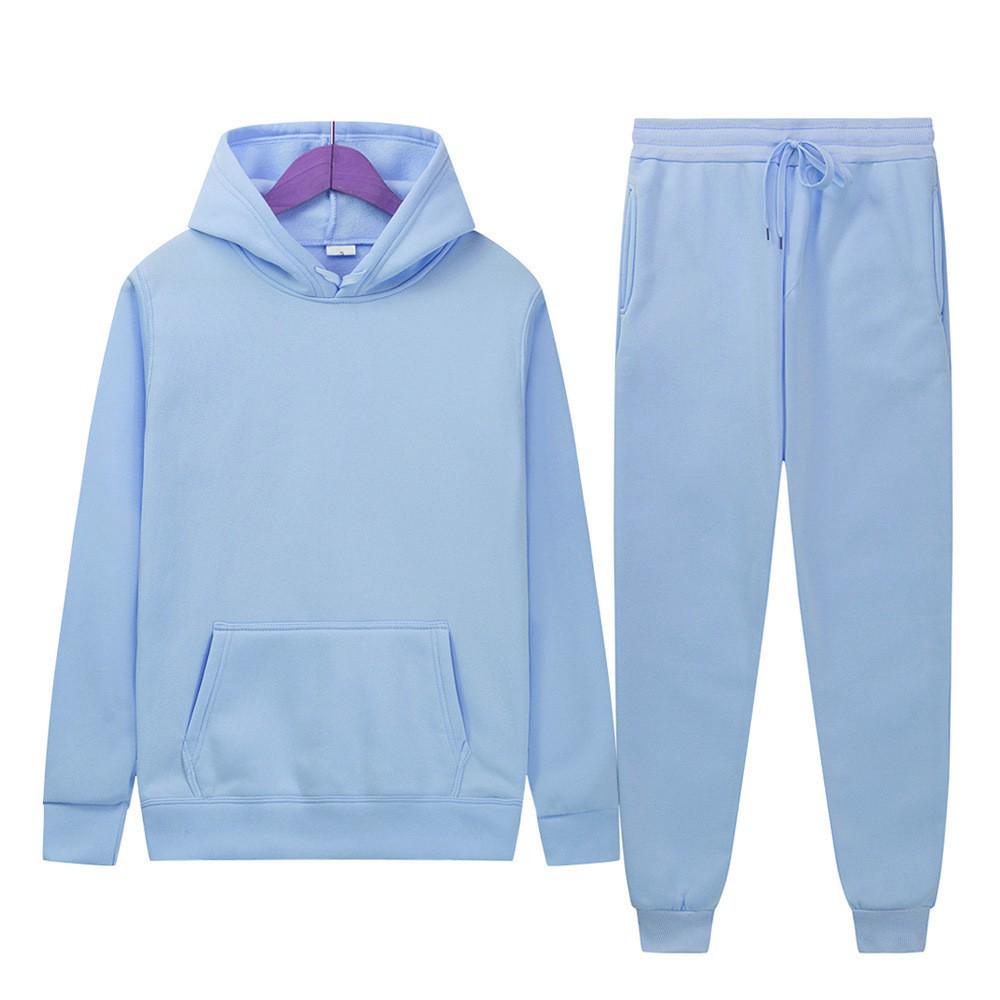 Autumn/Winter Solid Color Hooded Sweatshirt and Sport Pants Set - Unisex Casual Two-Piece