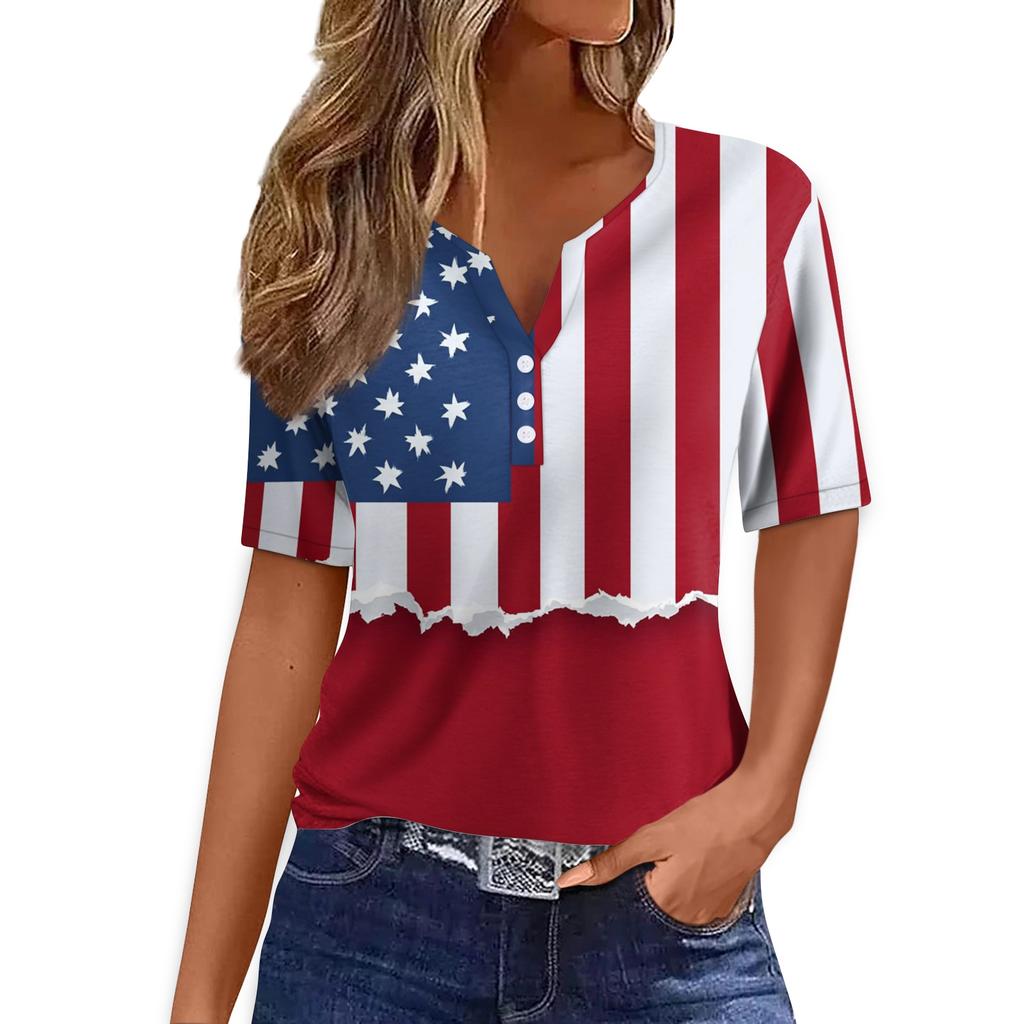 Women's T Shirt Tee Print Button Short Sleeve Daily Weekend Fashion Basic V- Neck Regular Top
