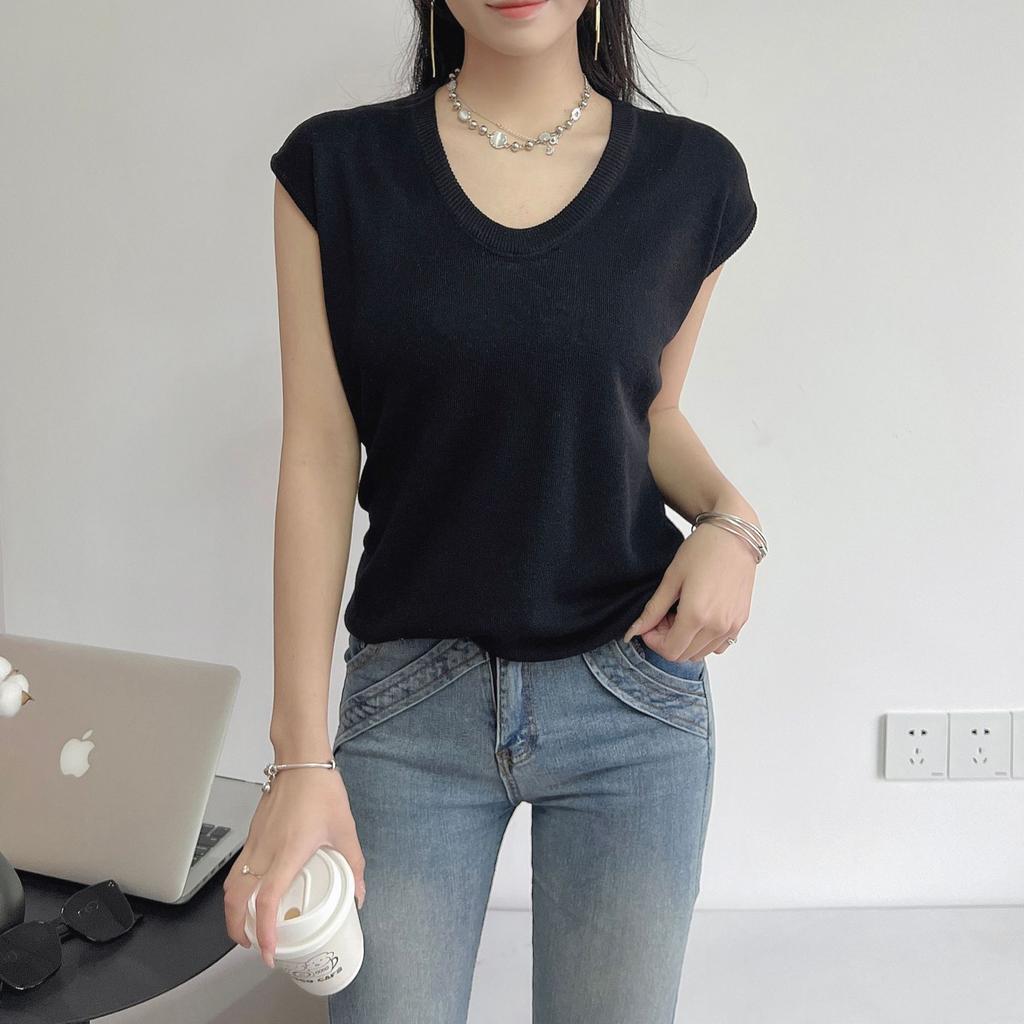 Women's Wool Ice Silk Sleeveless Knitted Bottom Shirt Slim Outer Wear Inner Vest Top