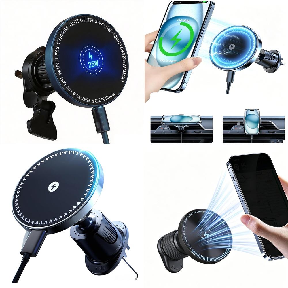 Efficient 15W 25W Wireless Magnetic Charger Magnetic Car Phone Holder for Multi-Angle Viewing Providing Stable Secure Hold