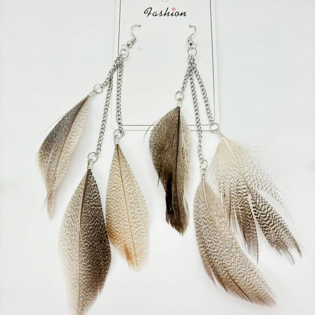 Vintage Bohemian Feather Tassel Earrings Exaggerated Ethnic Vacation Dangle Ear Jewelry Fashion Accessories For Women