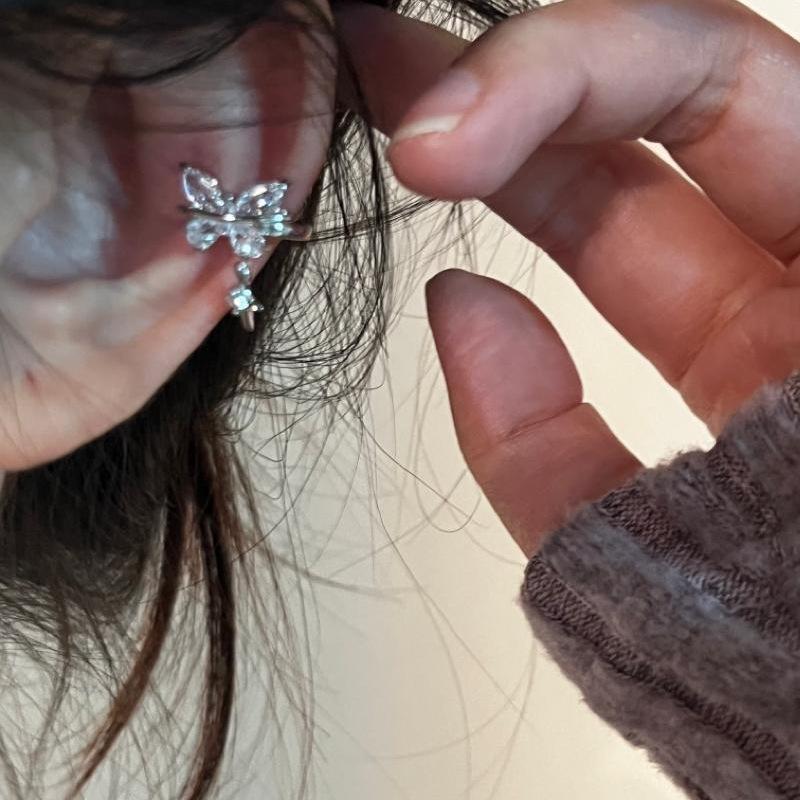 1Pair Y2K Shiny Zircon Butterfly Stud Earring Sweet Student Jewelry Accessories French Simple Crystal Clip Earrings Daily Wear