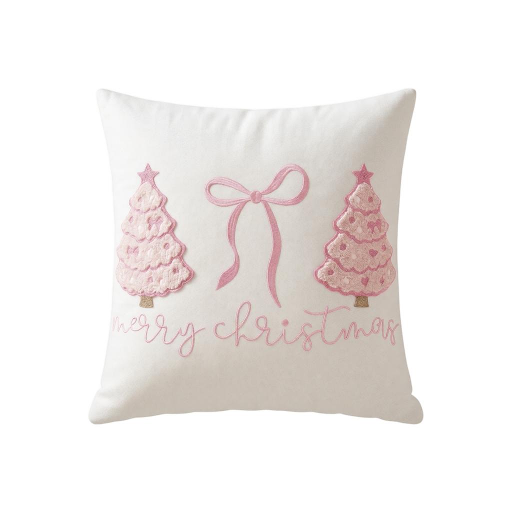 Christmas Cover 45*45 cm Without Insert, Embroidered Colorful Christmas Tree for Sofa and Living Room