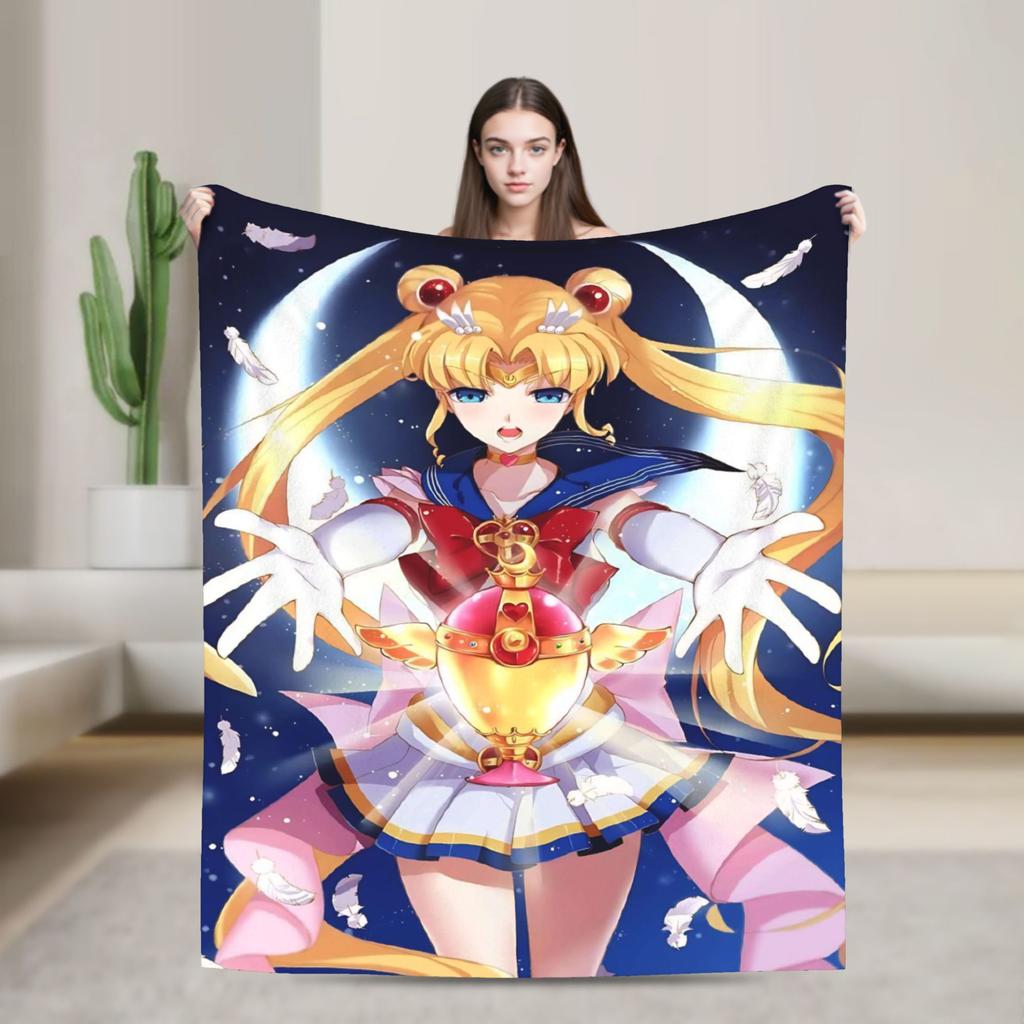 S-SAILOR Anime M-MOON Blankets Warm Soft Funny Plush Bedding Throws For Children Home Decor Flannel Bedspread Bed Cover