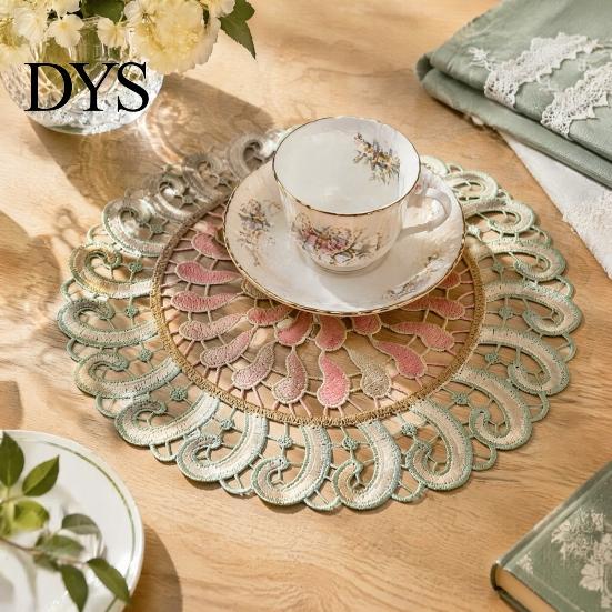 Durable Decorative Lace Doilies Round Colorful Doily, 11.42" Floral Placemat, Heat Retro Style Table Mat Resistant Mat, for Teapot, Coffee Cup