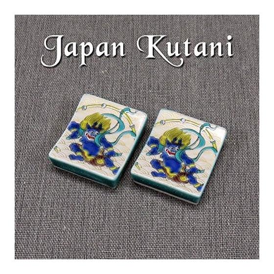 Kutani Ware Chopstick Rests, Set of 2, Raijin Design, Ceramic, Made in Japan, 3.8cm x 3.2cm x 1cm, with Gift Box
