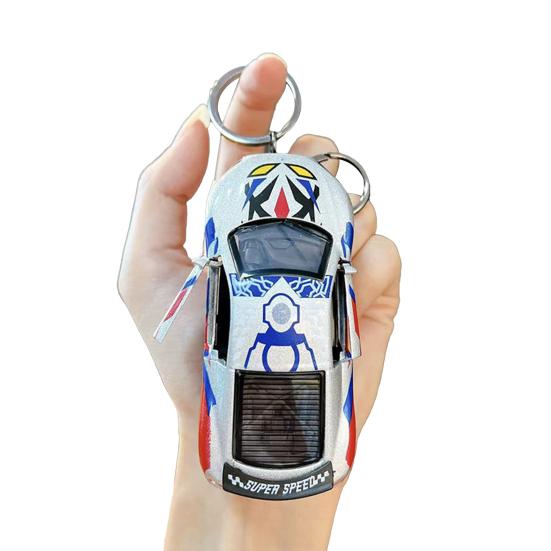 Opening Door Racing Car Keychain Kids Mini Pull-back Graffiti Sports Car Toy Key Ring