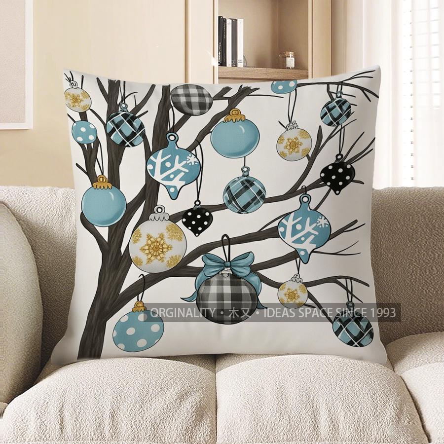 

Home Decor Checkered Pine Trees & Snowflakes Throw Pillow Pattern Cushion Cover Suitable For Sofa Bedroom Car Pillow Cover 40x40cm