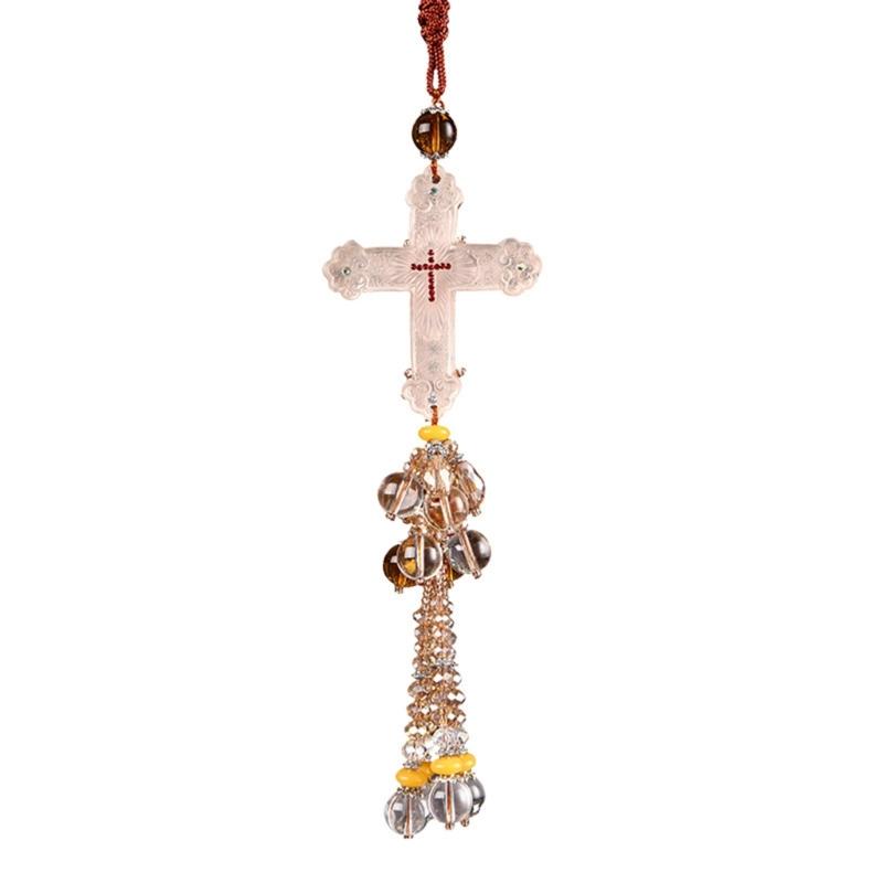 Crystal Cross Pendant Decorative Charm Ornament Crafts Household Decoration for Indoor Outdoor Traveling Car Decoration