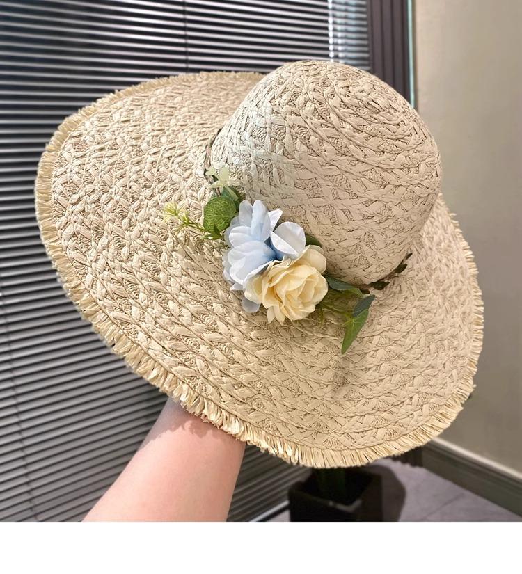 

Wide Brim Beach Straw Hats For Women Simple Foldable Summer Outing Sun Hat Fashion Flat Brom Bowknot Uv Protection Panama 54-59cm бежевий