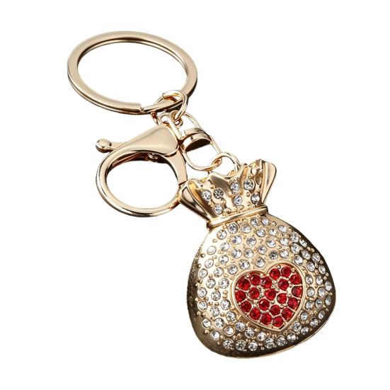 Decorative Key Ring Rhinestone Lucky Bag Keychain, Good Luck Fortune Keyring, Luxury Chain Love Heart Pouch Charm for Handbags Backpacks