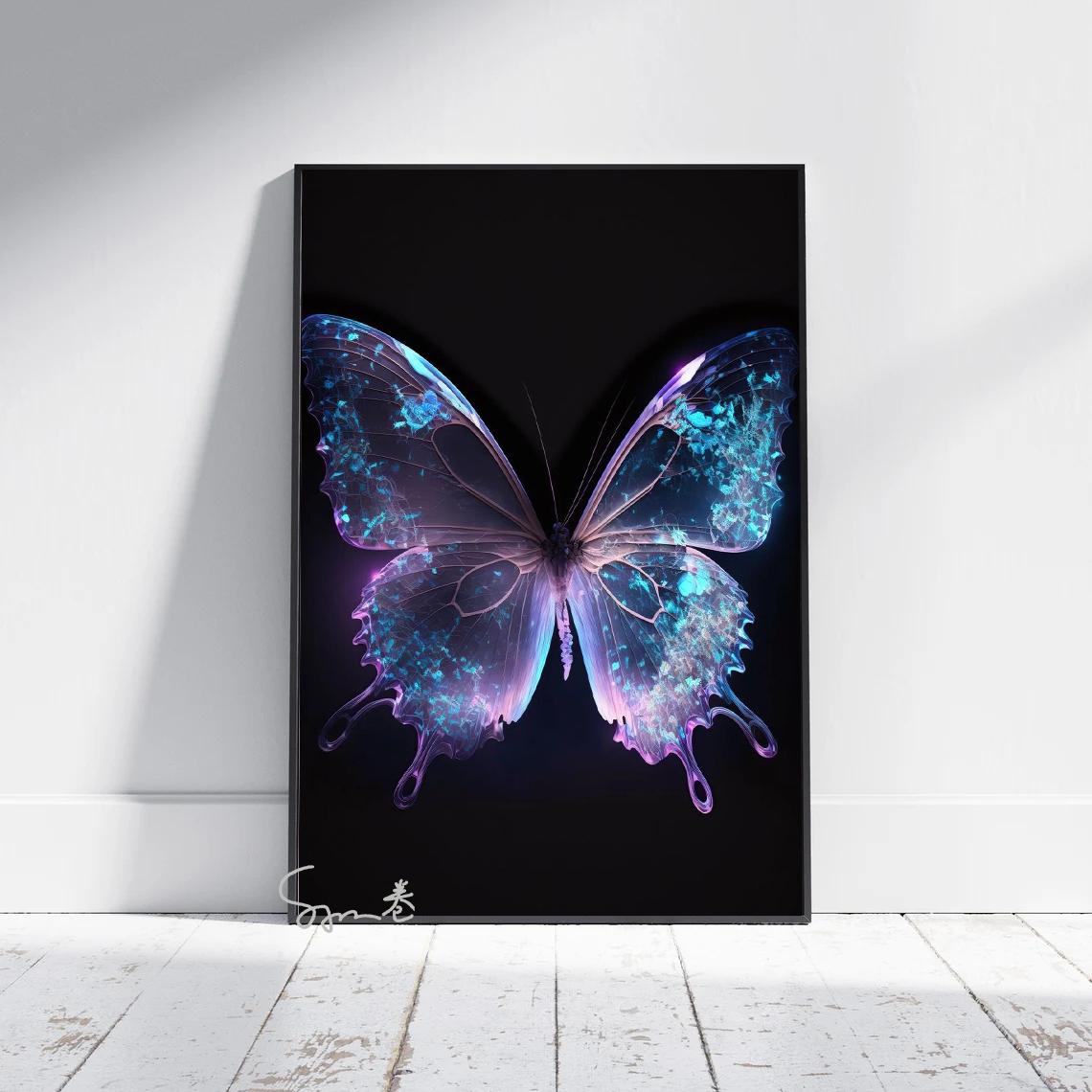

Красочный неоновый постер с бабочкой, печать на холсте, фэнтези, прозрачная бабочка, настенный декор, домашний декор для гостиной, эстетика 21*30cm No Frame