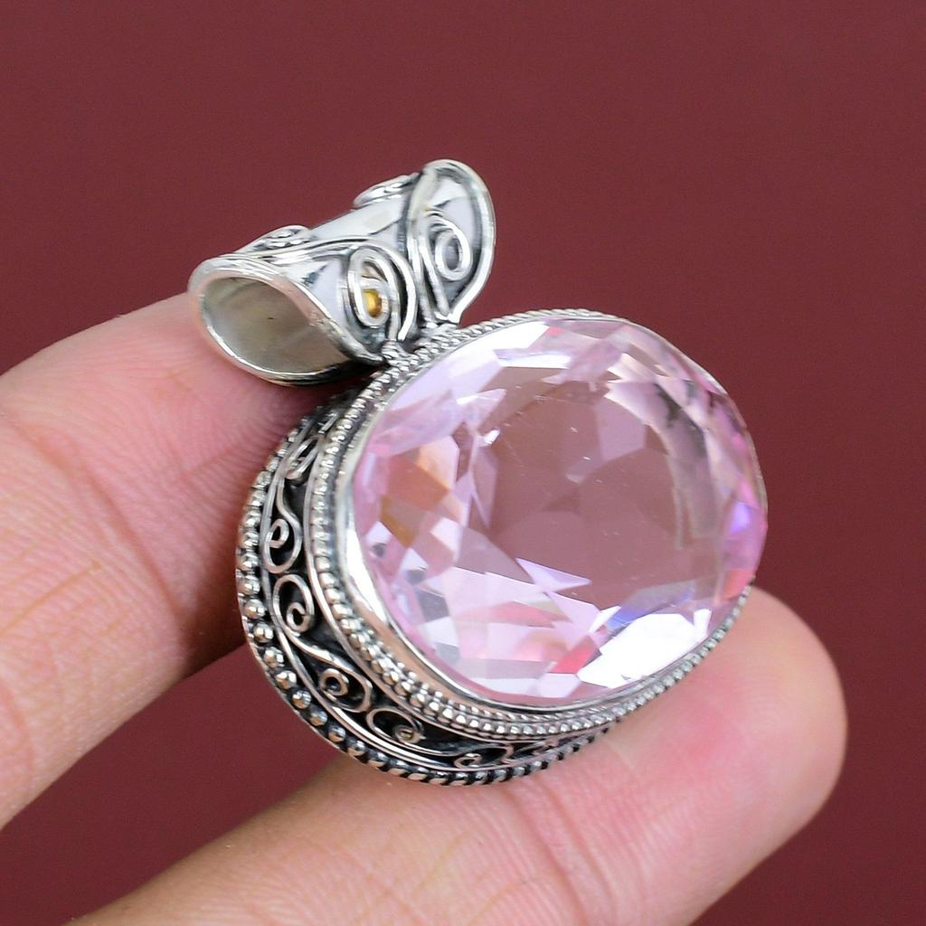 Faceted Pink Kunzite Pendant Vintage Gemstone Pendant 925 Sterling Silver Pendant Handmade Pendant Very Pretty Silver Jewelry Gifts For Wife